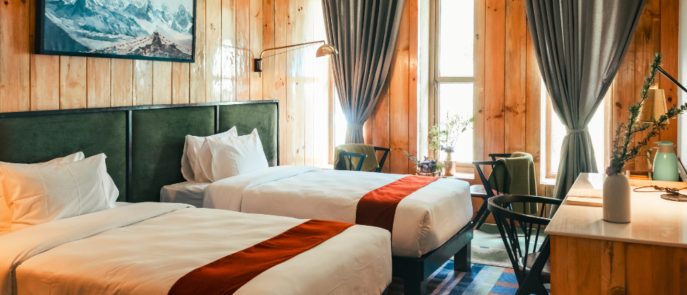 Luxury lodges with thoughtful details and Himalayan charm.